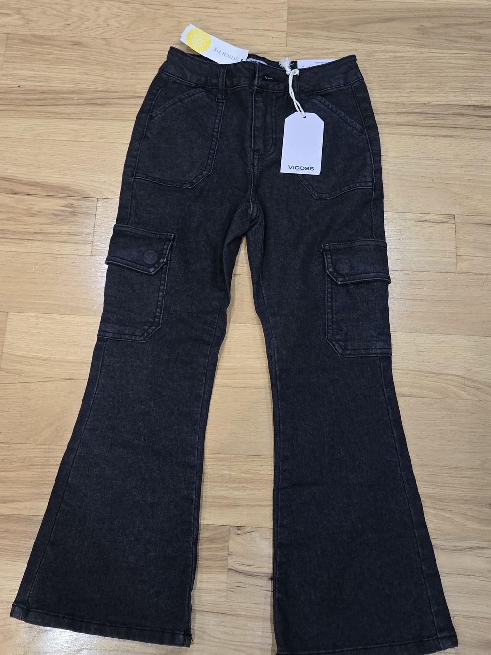 NWT Viooss Girl's Black Cargo Flare Jeans Size 7